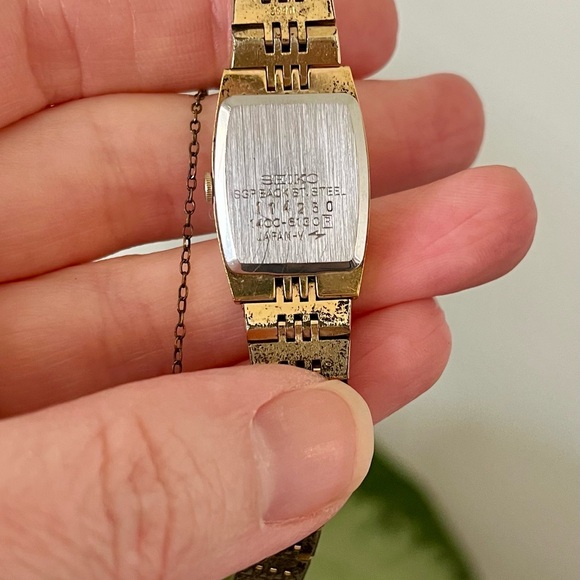 Vintage Seiko Gold Tone Bracelet Watch 1400-6130 1981 Minimalist Tank Style - Picture 7 of 10